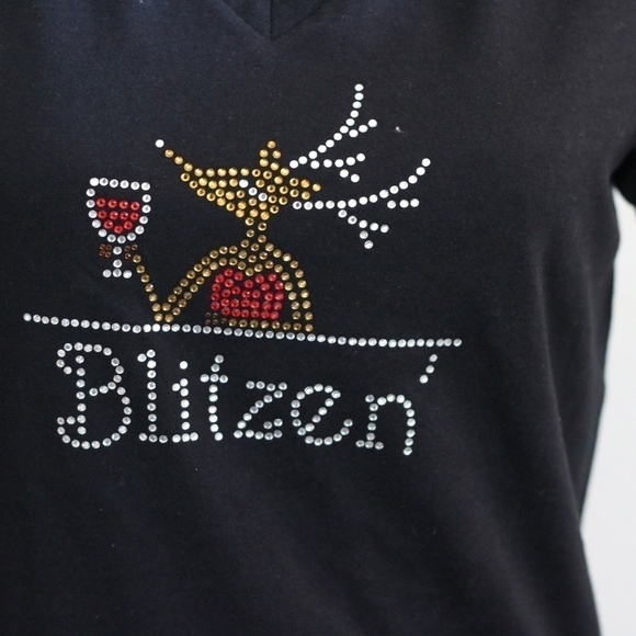 BLITZEN Rhinestone V Neck Fitted T-Shirt - Picture 2 of 4